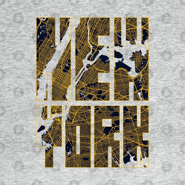 New York, USA City Map Typography - Gold Art Deco by deMAP Studio